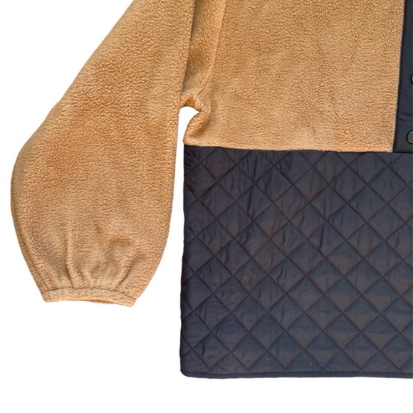 J Crew Women's Tan Black Quilted Sherpa Teddy Half Zip Pullover Sweater Sz L - Picture 3 of 8